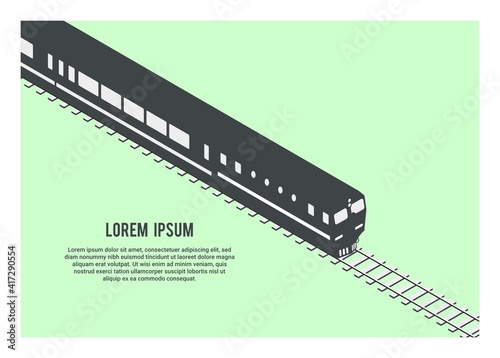 Hydraulic diesel locomotive hauling passenger train. Silhouette illustration in isometric view.