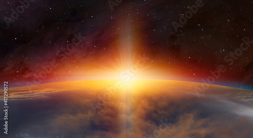 Fototapeta Naklejka Na Ścianę i Meble -  Planet Earth with a spectacular sunset 