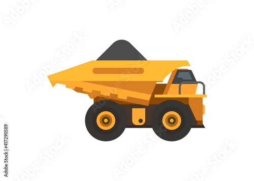 Mine truck carrying ore. Simple flat illustration