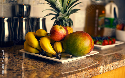 Collection of fruit on a kitchen counter