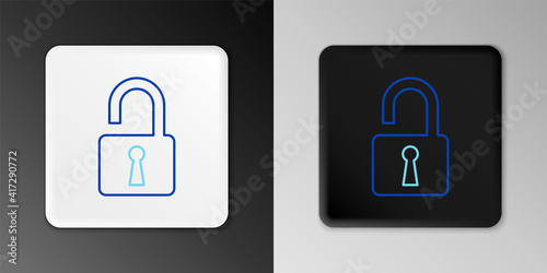 Line Open padlock icon isolated on grey background. Opened lock sign. Cyber security concept. Digital data protection. Safety safety. Colorful outline concept. Vector.
