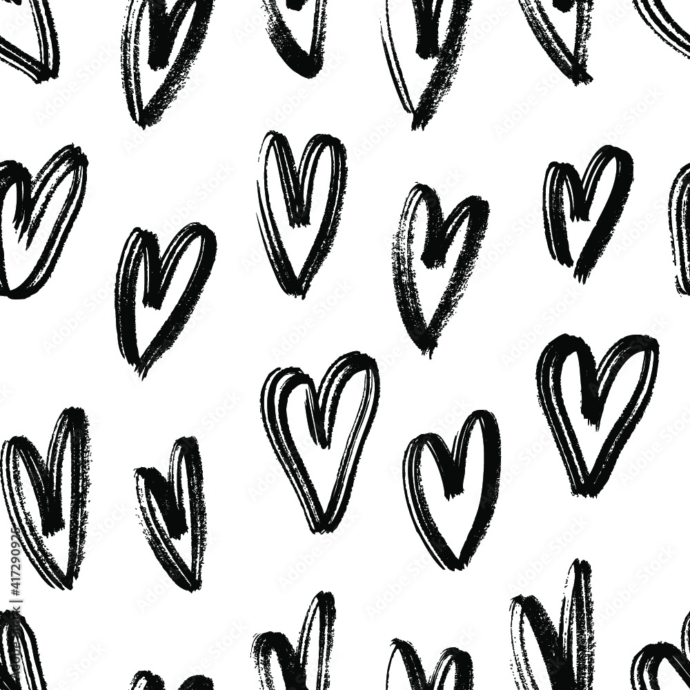 Vector art illustration grunge hearts. Set of hand drawn paint object for design. Black and white Abstract brush drawing Vector art illustration grunge hearts. Set of hand drawn paint object for design. Black and white Abstract brush drawing