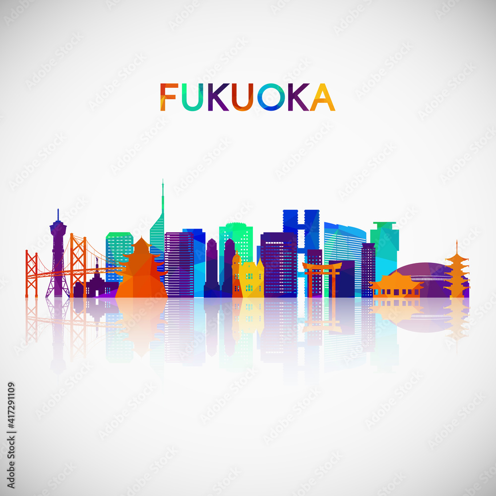 Fukuoka skyline silhouette in colorful geometric style. Symbol for your design. Vector illustration.