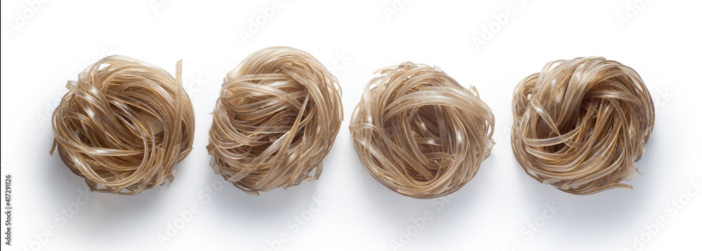 Dried sweet potato vermicelli isolated on white background. Traditional Chinese Food. Top view.