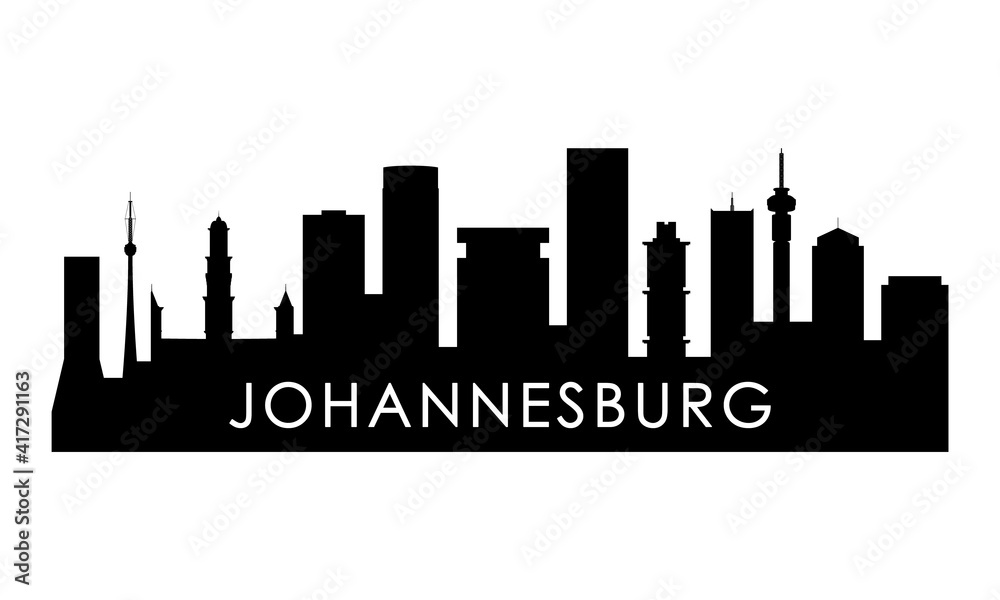 Johannesburg skyline silhouette. Black Johannesburg city design isolated on white background.