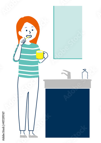 歯磨きをする女性のイラスト