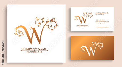 Premium Vector W logo. Monnogram, lettering and business cards. Personal logo or sign for branding an elite company.