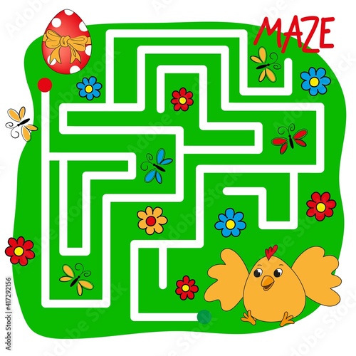 Happy Easter. Go through the maze. Educational logic game for children. Puzzle, educational vector illustration, cartoon.