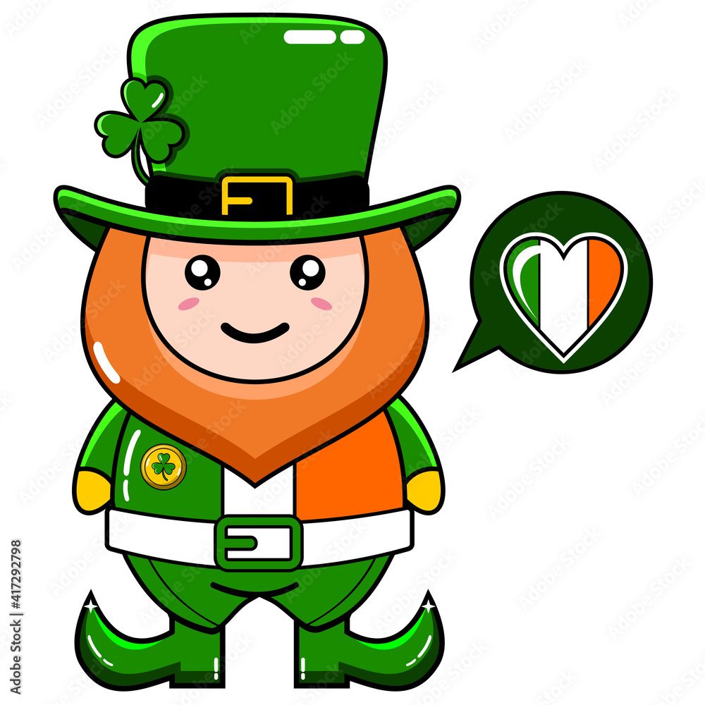 St patrick character's cute cartoon graphic design illustration with various object icons