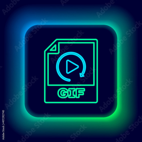 Glowing neon line GIF file document. Download gif button icon isolated on black background. GIF file symbol. Colorful outline concept. Vector.