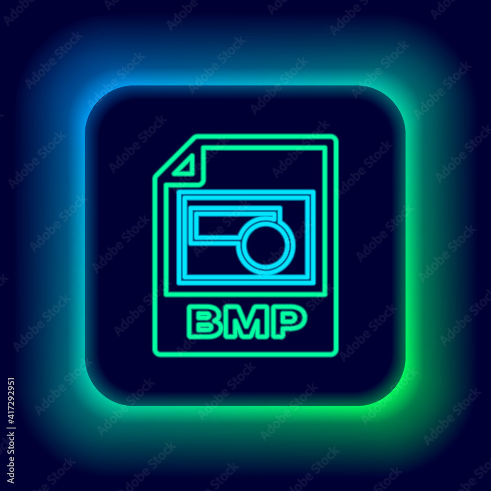 Glowing neon line BMP file document. Download bmp button icon isolated on black background. BMP file symbol. Colorful outline concept. Vector. Glowing neon line BMP file document. Download bmp button icon isolated on black background. BMP file symbol. Colorful outline concept. Vector.