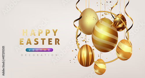 Easter background template with luxury premiume golden eggs.