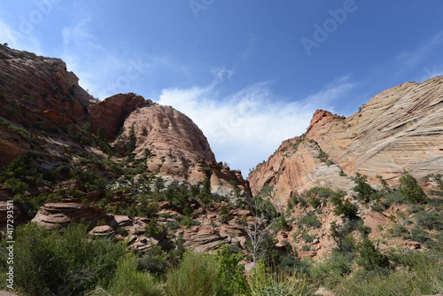 Scenic view of the rocky and mountainous terrain at Zion National Park