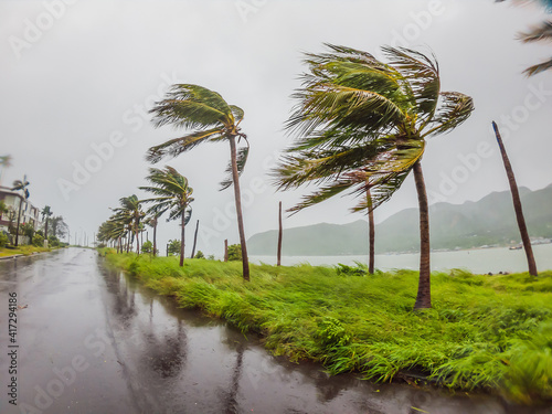 Tropical storm, heavy rain and high winds in tropical climates