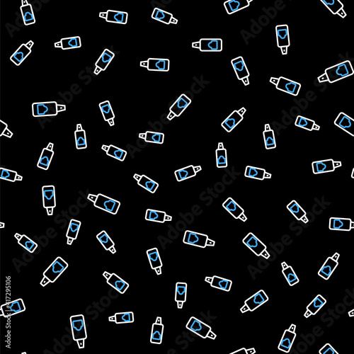Line Spray can for hairspray, deodorant, antiperspirant icon isolated seamless pattern on black background. Vector.
