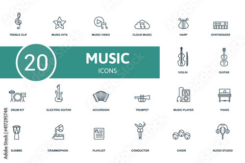 Music icon set. Contains editable icons music theme such as music hits, cloud music, synthesizer and more.