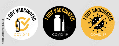 I got vaccinated Stamps. Covid-19 vaccine. Flat vector logo.