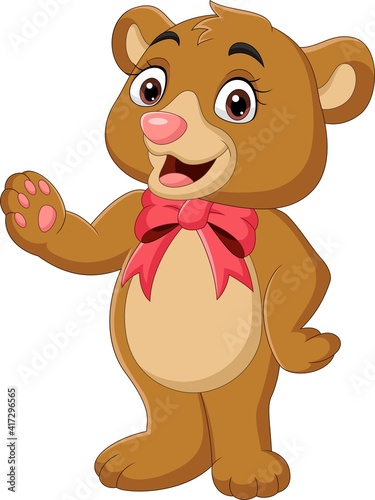 Cartoon teddy bear with red bow