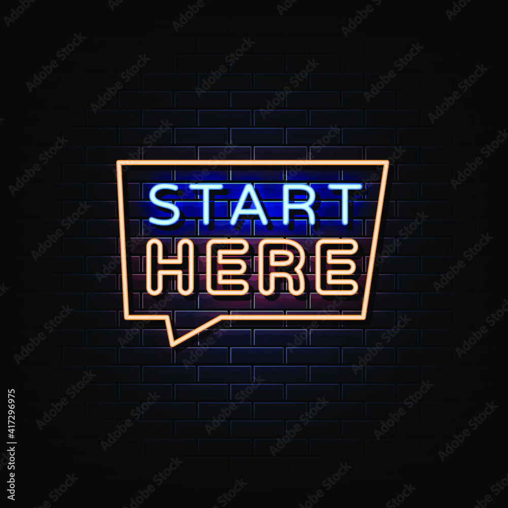 Start Here Neon Signs Style Text Vector Start Here Neon Signs Style Text Vector