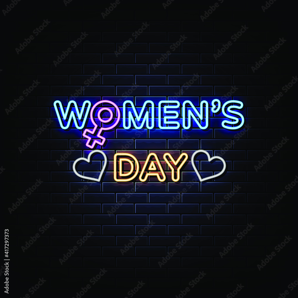 women's day neon signs vector. Design template neon sign