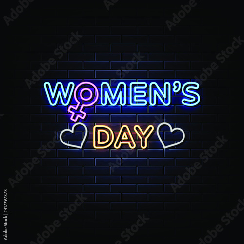 women's day neon signs vector. Design template neon sign