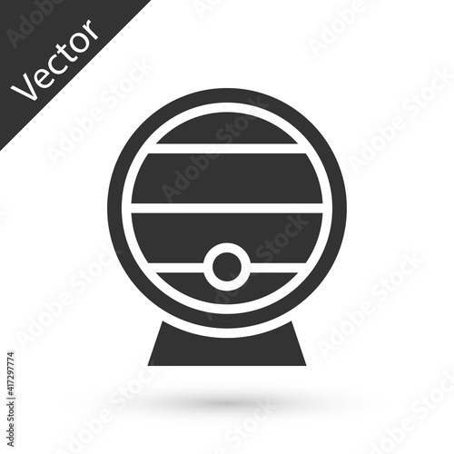 Grey Wooden barrel on rack with stopcock icon isolated on white background. Vector.