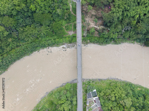 Aerial view of the Progo river in Yogyakarta. beautiful tropical scenery in Indonesia photo