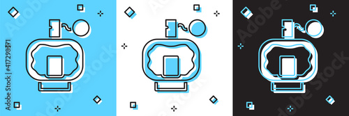 Set Aftershave icon isolated on blue and white, black background. Cologne spray icon. Male perfume bottle. Vector.