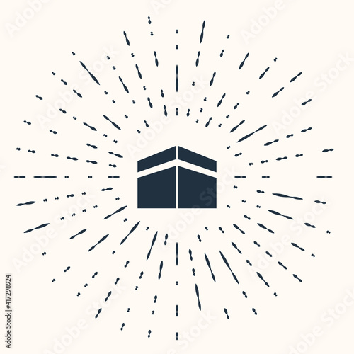 Grey Kaaba mosque icon isolated on beige background. Kaaba hajj Mecca pray pilgrimage Ramadan Islam muslim mosque. Abstract circle random dots. Vector.
