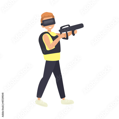 VR shooting games flat icon. Colored vector element from augmented reality collection. Creative VR shooting games icon for web design, templates and infographics.