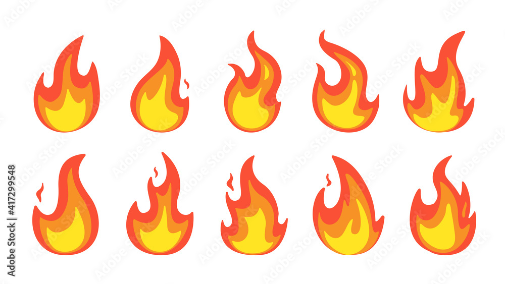 Vector Collection of Flame. Simple fireball design Campfire and fire prevention ideas Vector Collection of Flame. Simple fireball design Campfire and fire prevention ideas
