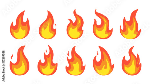 Vector Collection of Flame. Simple fireball design Campfire and fire prevention ideas