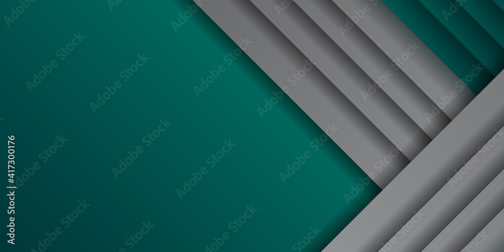 Obraz premium Modern dark green and silver white abstract stripe geometric background. Abstract green light line cross shadow on black blank space design modern futuristic technology background vector illustration.