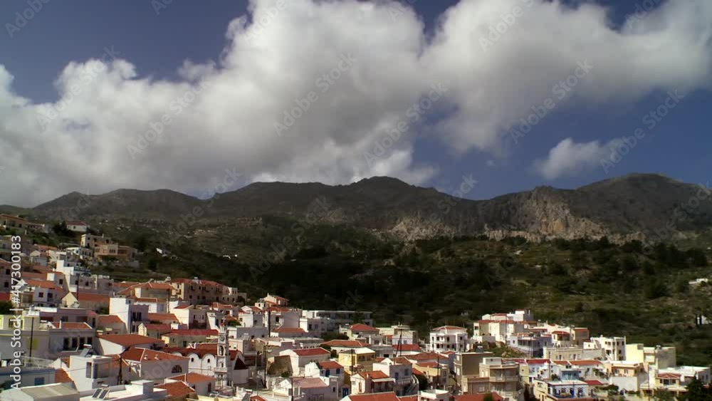 Karpathos Greece the village of Volada a time-lapse with clouds Karpathos Greece the village of Volada a time-lapse with clouds