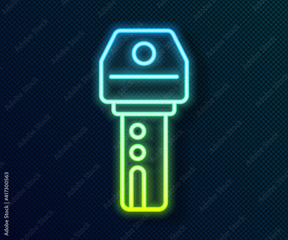 Glowing neon line Car key with remote icon isolated on black background. Car key and alarm system. Vector. Glowing neon line Car key with remote icon isolated on black background. Car key and alarm system. Vector.