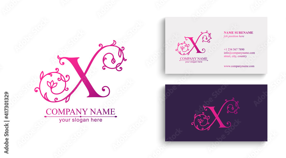 Premium Vector X logo. Monnogram, lettering and business cards. Personal logo or sign for branding an elite company.