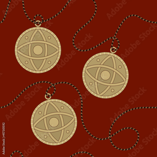 seamless pattern of talismans on a string