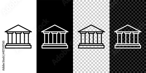 Set line Museum building icon isolated on black and white, transparent background. Vector.
