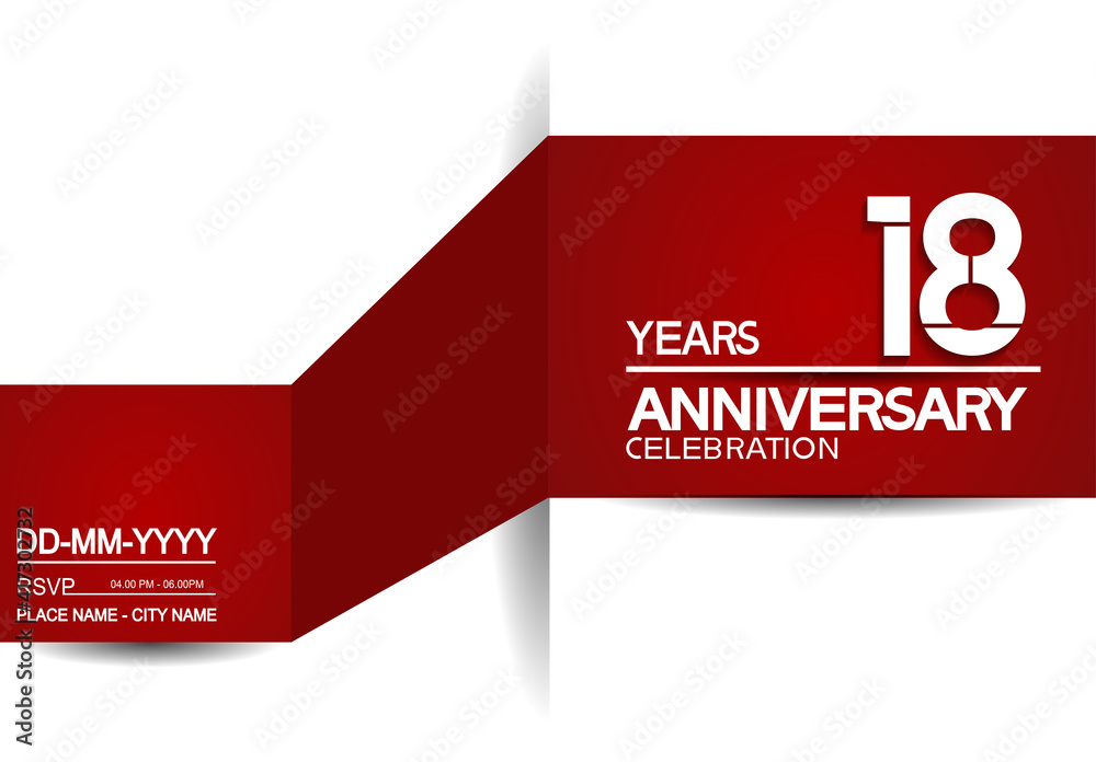 Fototapeta premium 18 years anniversary design vector with red and white background for celebration moment