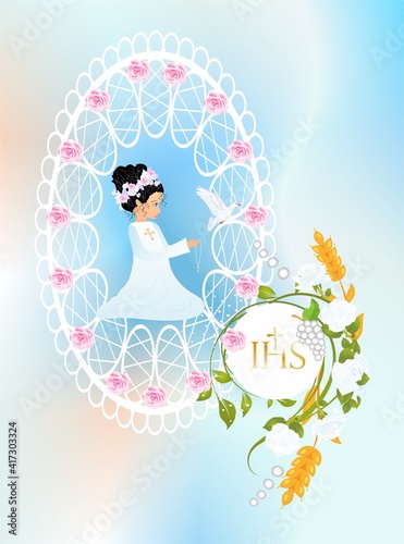 background with a girl who is getting her first communion 