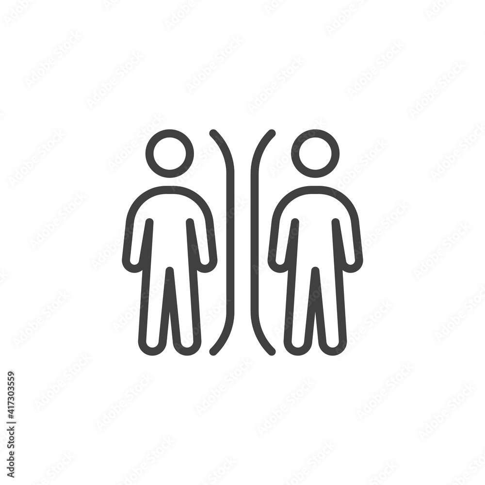 Stay safe line icon. linear style sign for mobile concept and web design. Keep safe distance outline vector icon. Symbol, logo illustration. Vector graphics Stay safe line icon. linear style sign for mobile concept and web design. Keep safe distance outline vector icon. Symbol, logo illustration. Vector graphics