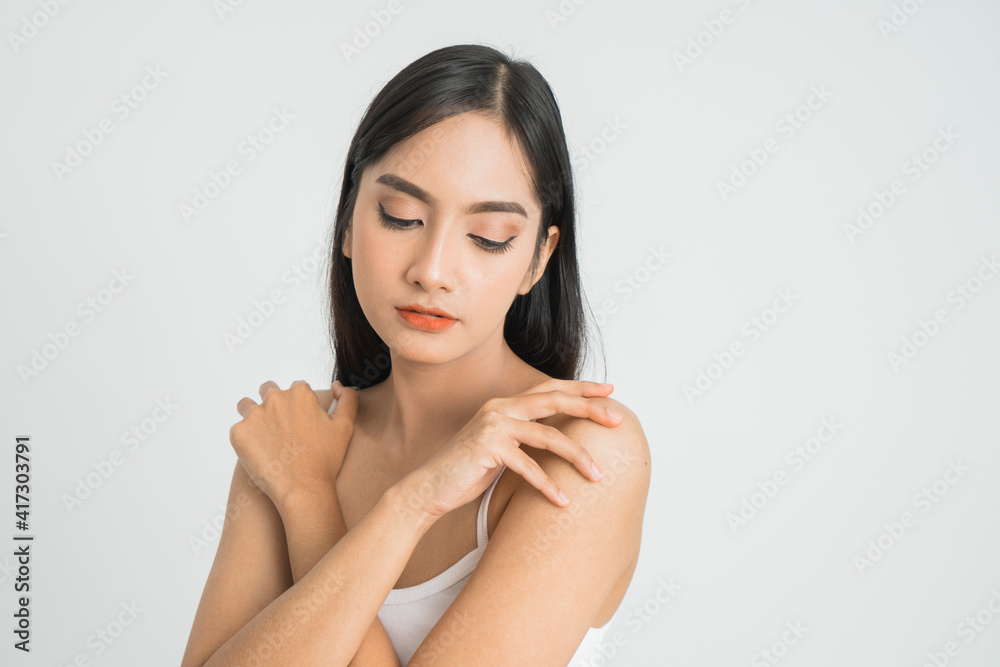 Beautiful Skin care woman Face smile to you with white background. asian Beauty Beautiful Skin care woman Face smile to you with white background. asian Beauty