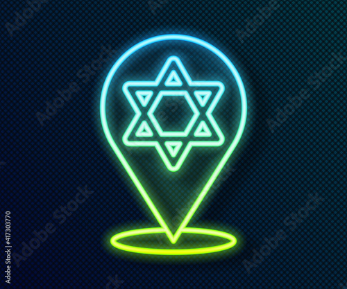 Glowing neon line Star of David icon isolated on black background. Jewish religion symbol. Symbol of Israel. Vector.