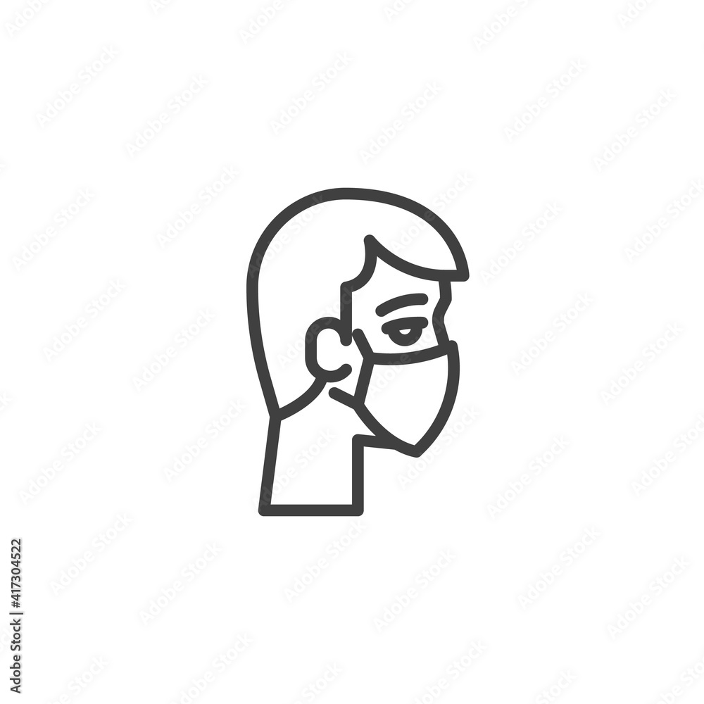 Man wearing medical mask line icon. linear style sign for mobile concept and web design. Person face mask outline vector icon. Symbol, logo illustration. Vector graphics Man wearing medical mask line icon. linear style sign for mobile concept and web design. Person face mask outline vector icon. Symbol, logo illustration. Vector graphics