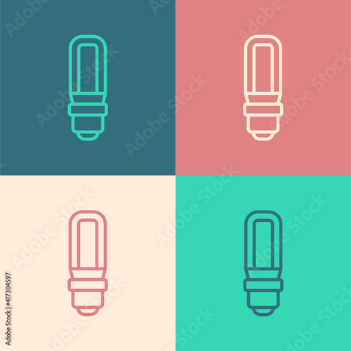 Pop art line LED light bulb icon isolated on color background. Economical LED illuminated lightbulb. Save energy lamp. Vector.