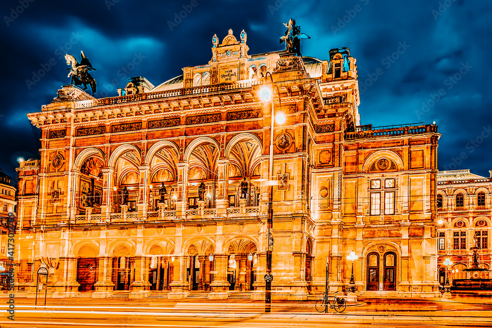 Fototapeta premium Vienna State Opera is an opera house.It is located in the centre of Vienna, Austria. It was originally called the Vienna Court Opera (Wiener Hofoper)