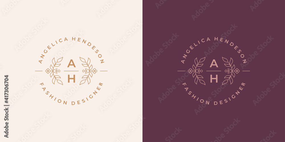 Elegant flowers and leaves logo template linear vector illustration Elegant flowers and leaves logo template linear vector illustration