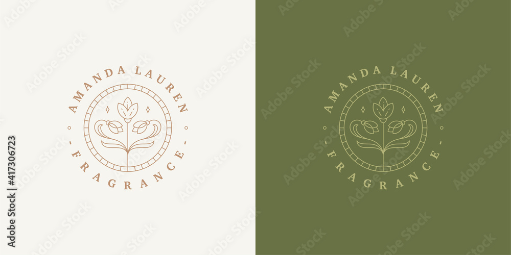 Beautiful growing flower logo template linear vector illustration Beautiful growing flower logo template linear vector illustration