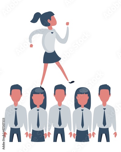 Businesswoman careerist and group of colleagues. Cartoon Vector Illustration