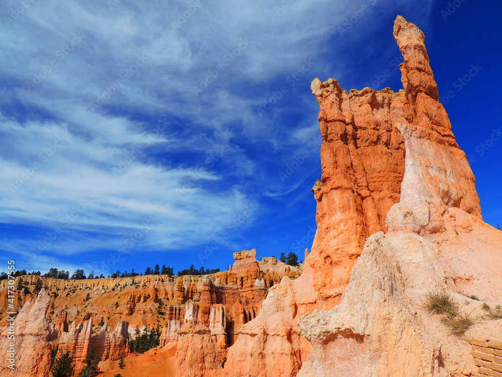 incredible view of the colorful, eroded hoodoos of bryce canyon national park in utah, from the queen's garden trail  on a sunny day
